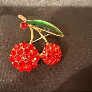 Elegant Cherry Brooch with Red Crystals